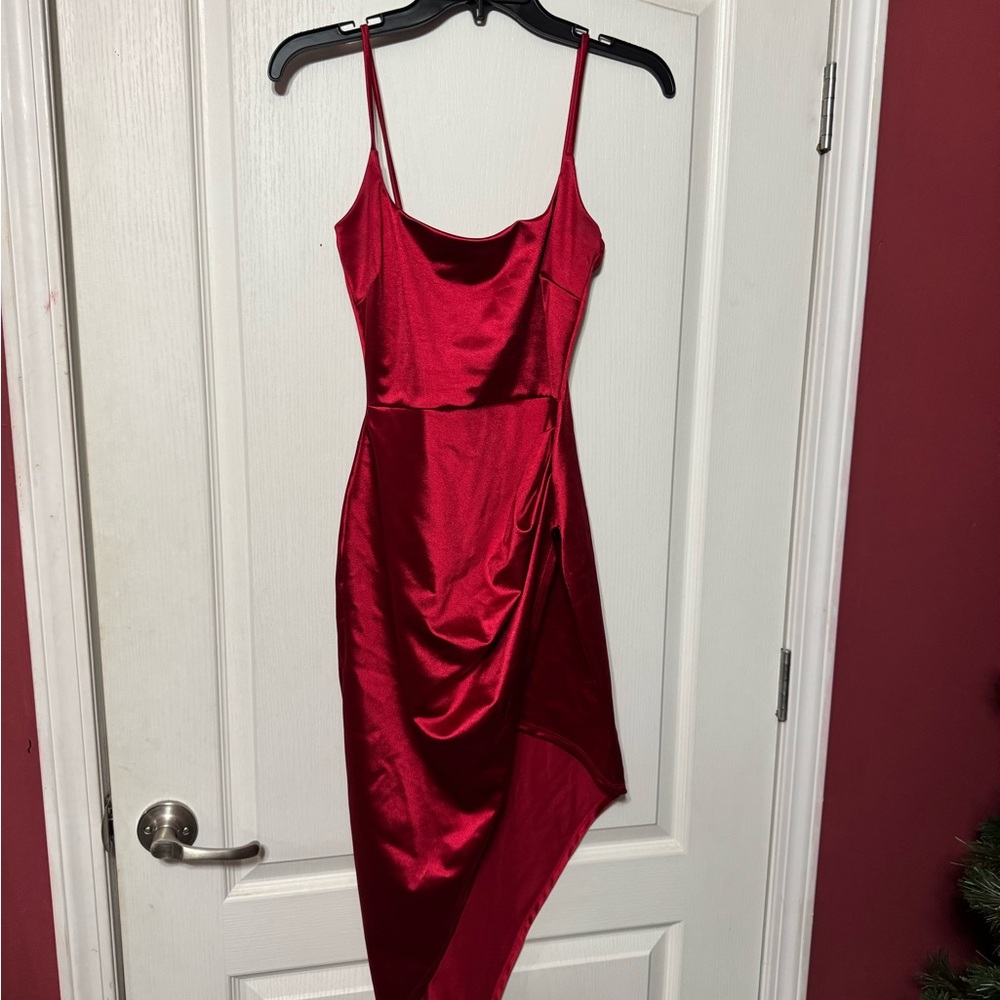 Windsor Asymmetrical Red Satin Dress